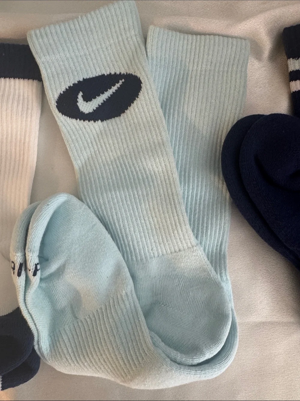 New! Soft Nike Crew Socks Pack - White, Light Blue & Navy